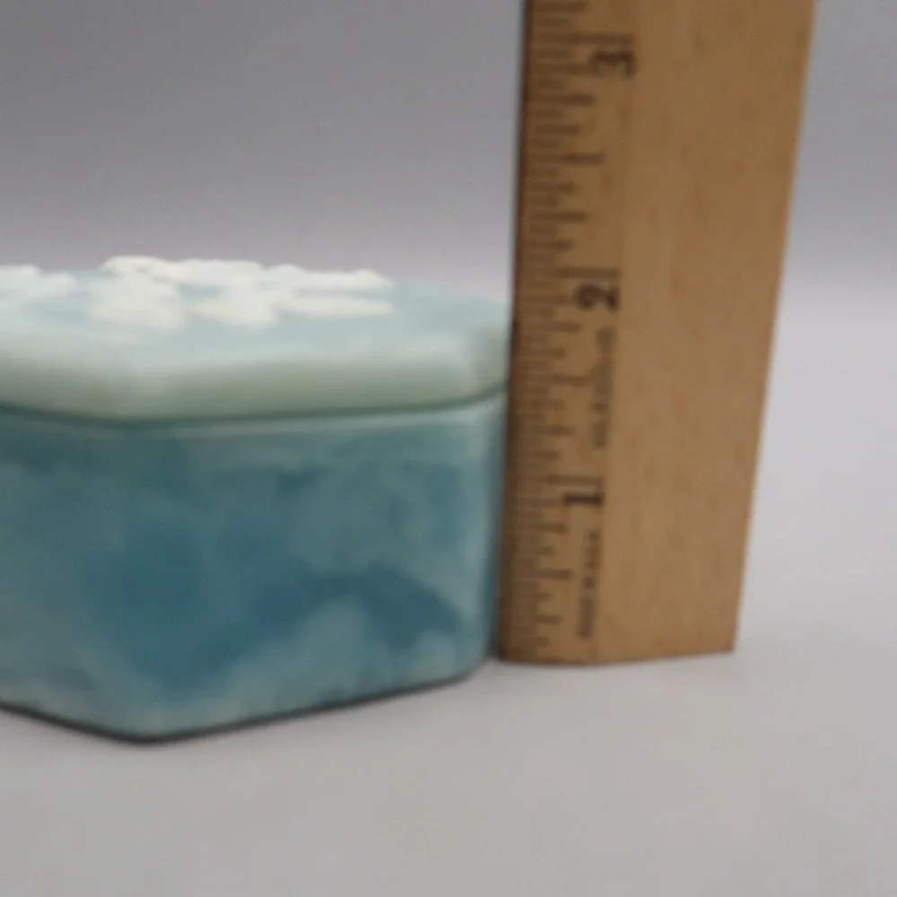 Trinket Box Octogen Shaped Blue & White Rose Soapstone Jewelry Treasure